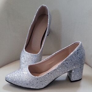 Elegant Silver Glitter Women's Heels